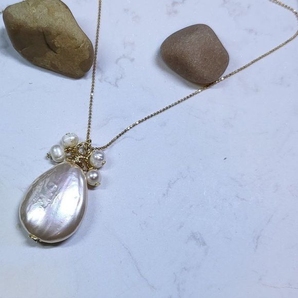 White pearl natural necklace and pendant gold filled - Picture 2 of 4